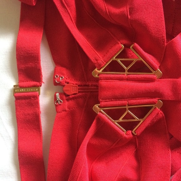 HERVE LEGER SAGAN ONE PIECE IN CORAL/POPPY - Picture 6 of 7